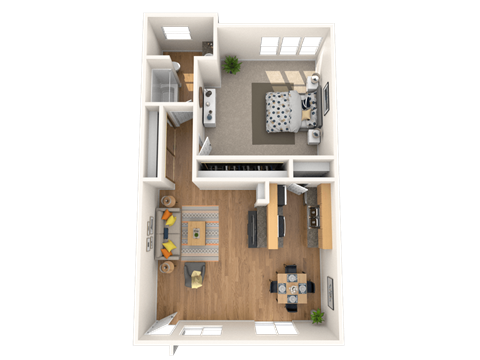Floor plan for 1 bed, 1 bath, 704 sqft